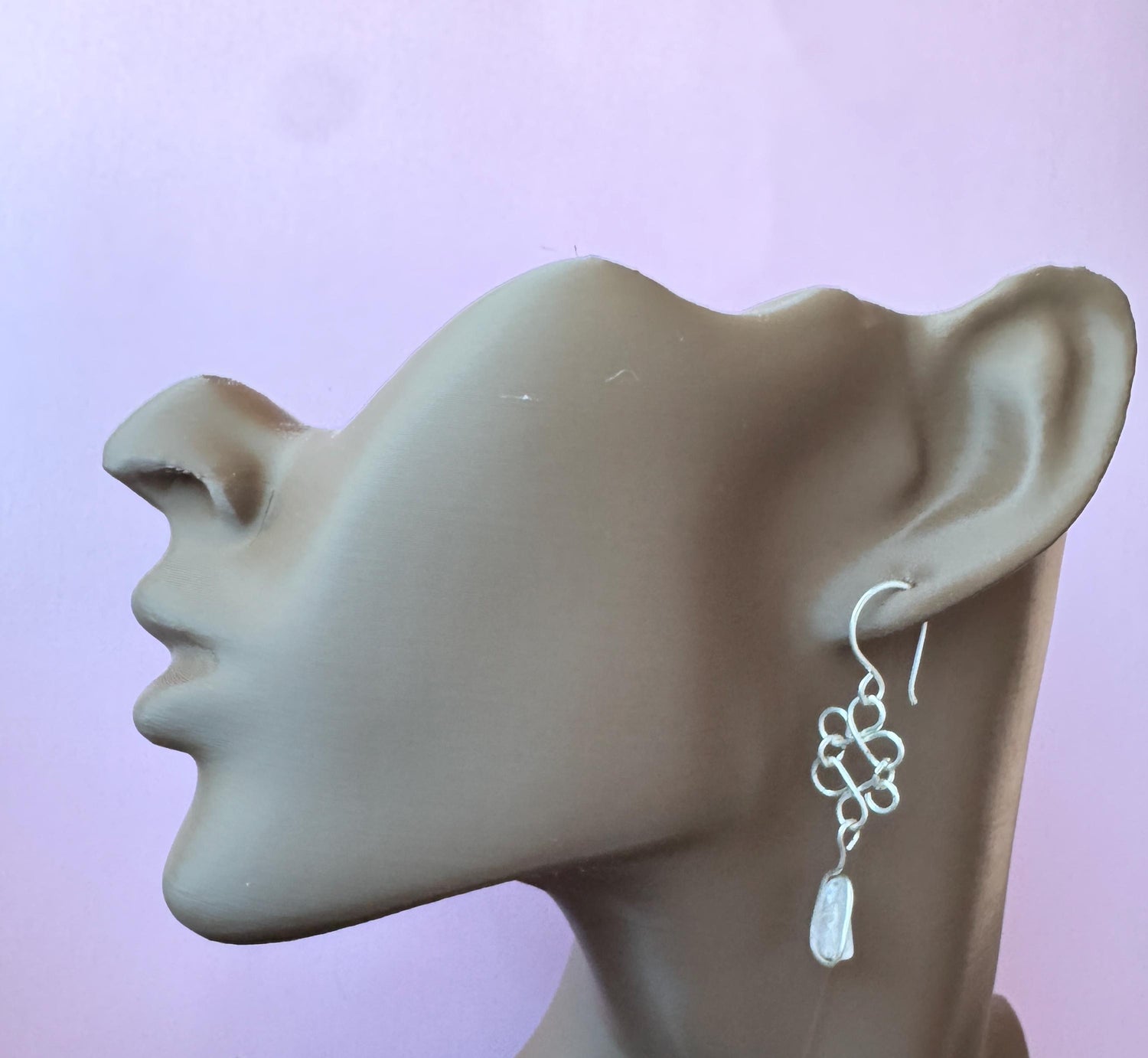 Handmade Silver Wire Wrapped Earrings with Rose Quartz Chip Crystals.