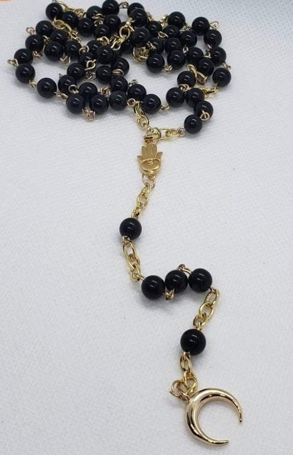 Gold Filled Obsidian Hamsa Rosary