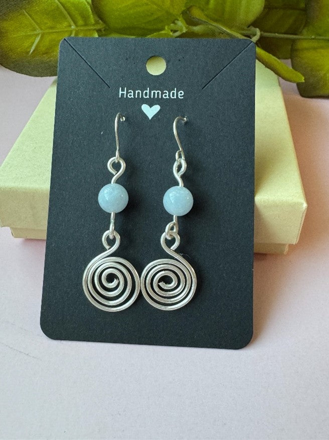 Handmade Silver Spiral Earrings with Chalcedony Gemstones