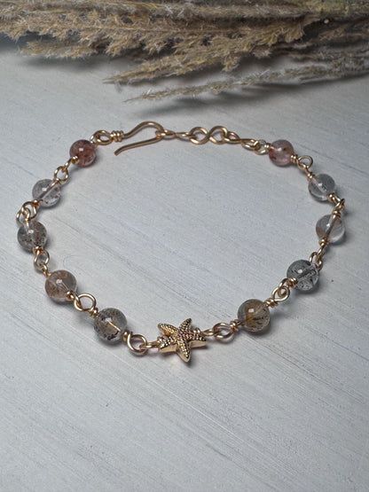 Herkimer Diamond &amp; 18k Gold Starfish Bracelet – Amplifying Stone