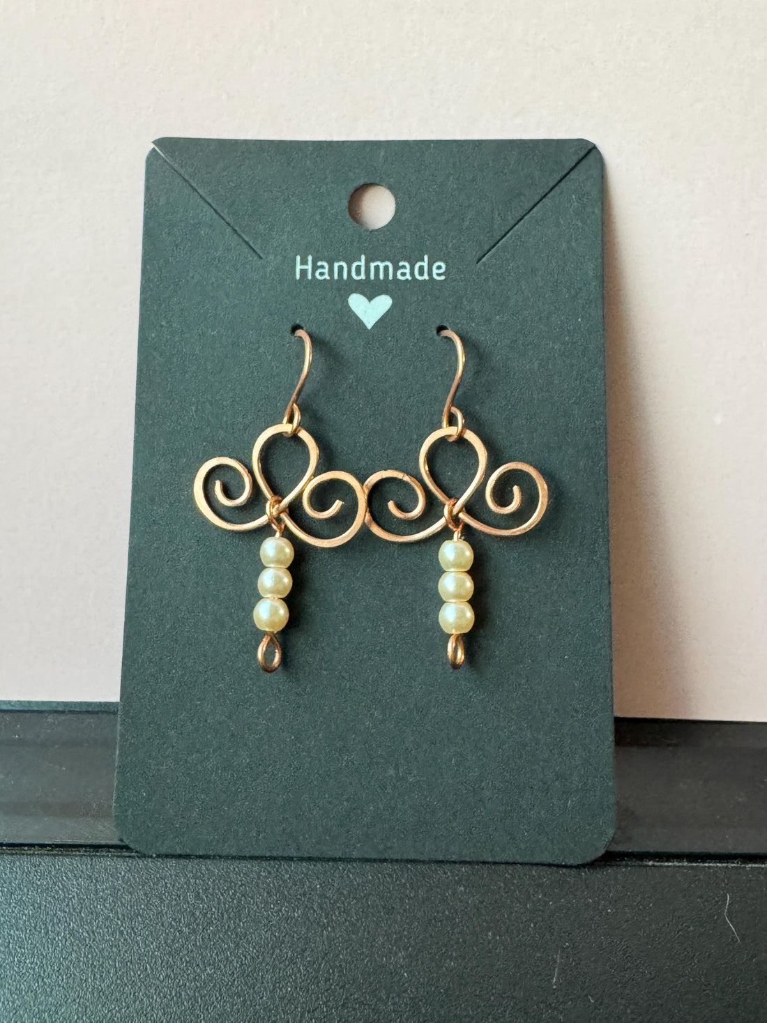 Handmade Copper Earrings with Pearls