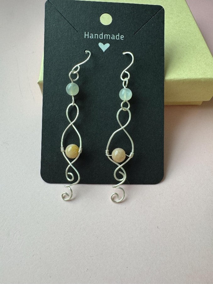 Handmade Silver Wire Wrapped Earrings with Sunstone &amp; Moonstone