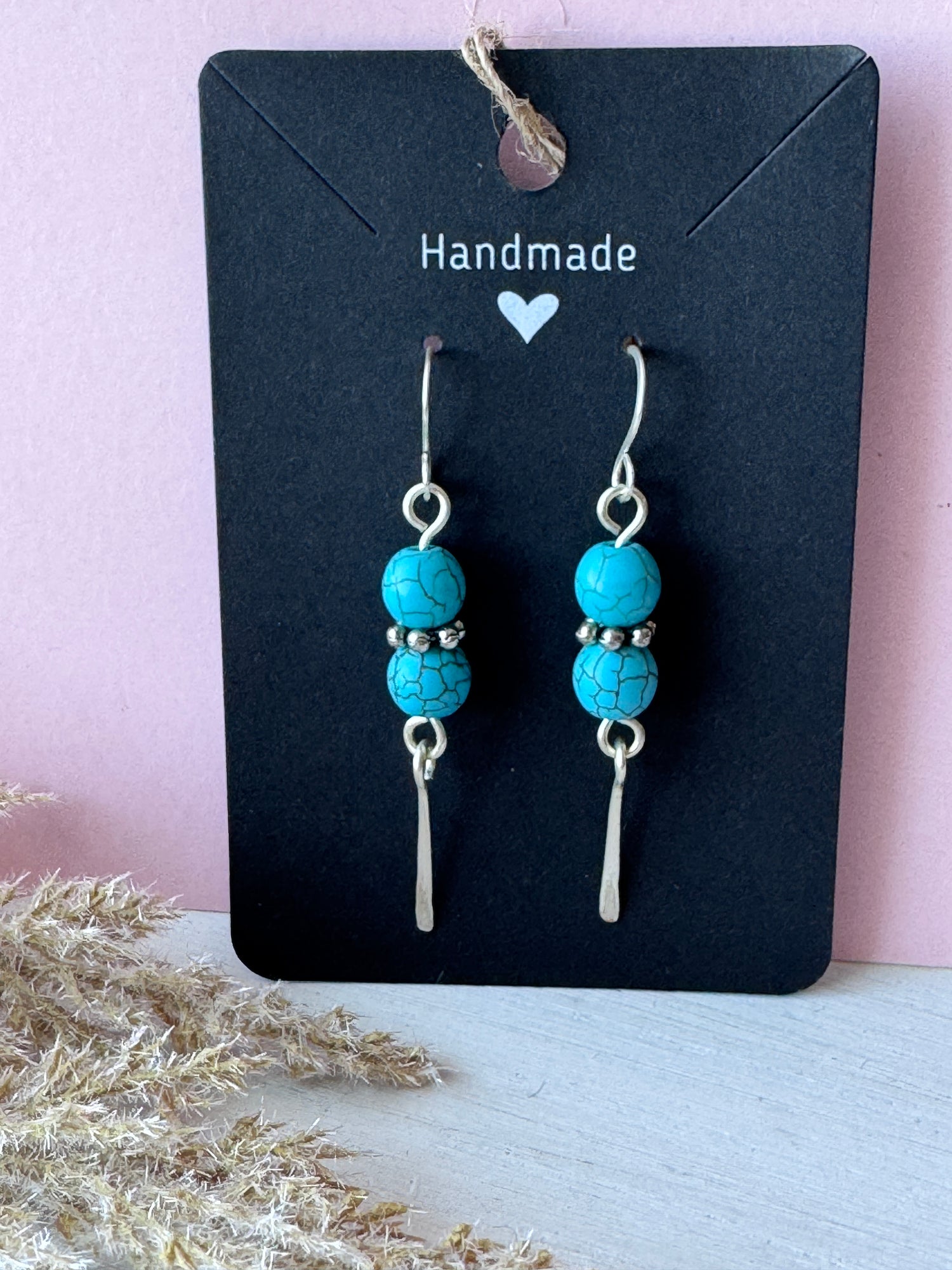 Wire Wrapped Silver Earrings with Turquoise Howlite Gemstones
