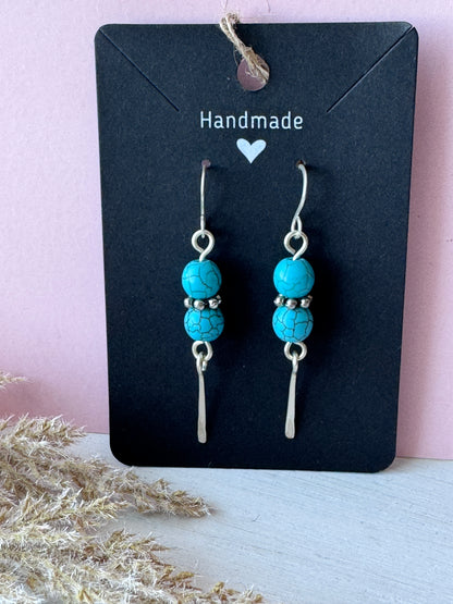 Wire Wrapped Silver Earrings with Turquoise Howlite Gemstones