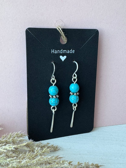 Wire Wrapped Silver Earrings with Turquoise Howlite Gemstones
