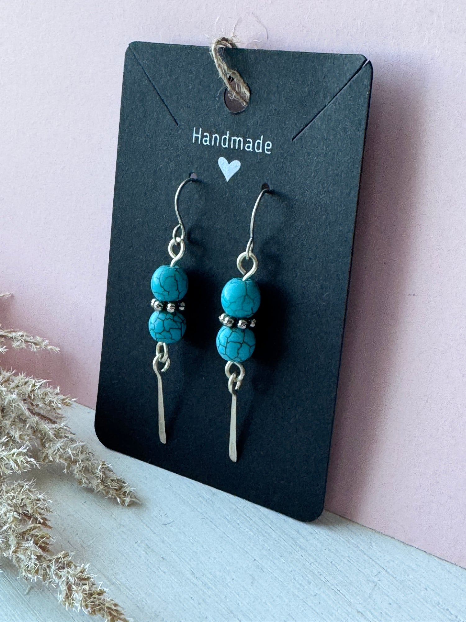 Wire Wrapped Silver Earrings with Turquoise Howlite Gemstones