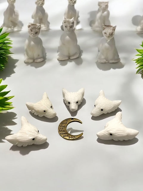 White Jade Wolf Crystal Carving