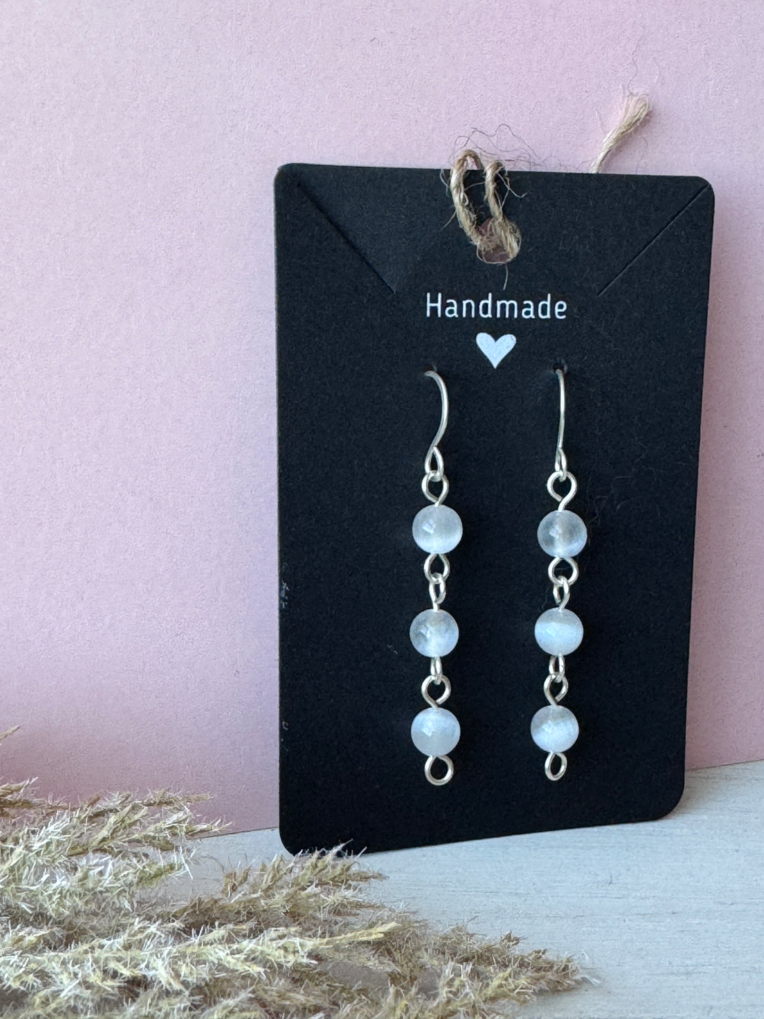 Silver Wire Wrapped Drop Earrings with Selenite Gemstones