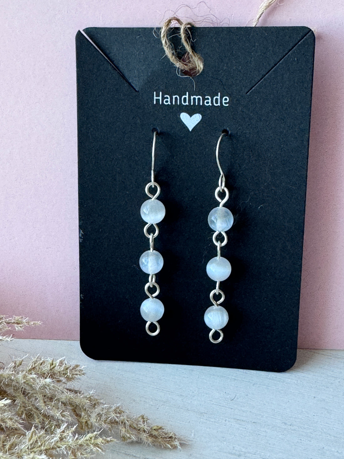 Silver Wire Wrapped Drop Earrings with Selenite Gemstones