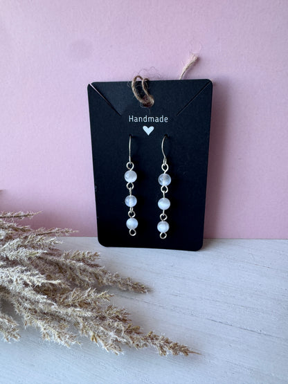 Silver Wire Wrapped Drop Earrings with Selenite Gemstones